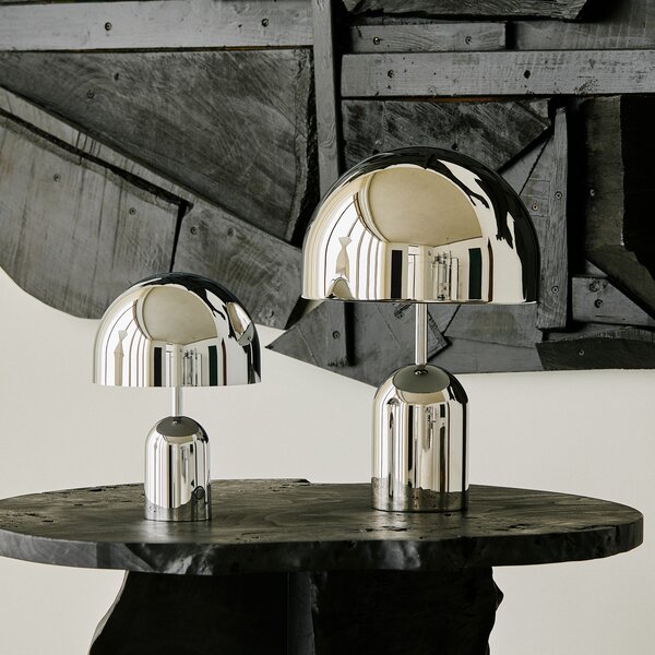 Tom Dixon LED namizna svetilka Bell, srebrna, 43 cm, z možnostjo zatemnitve, zatemnjen, Kovinska, Dnevna soba / jedilnica, Kovina, Dizajn