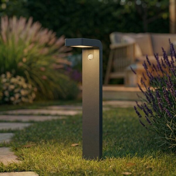 PRIOS Prios LED-solarna ulična svetilka Aurino, črna, 75 cm, senzor, Črna, Aluminij, Solarne luči