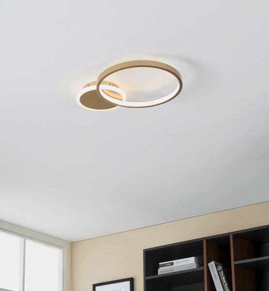 EGLO Stropna svetilka LED Gafares, zlata, aluminij, 41 cm daljinski upravljalnik CCT, zatemnjen, Zlata / medeninasta, Dnevna soba / jedilnica, Kovina, Sodobni, Strop z več plameni