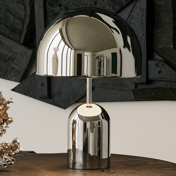 Tom Dixon LED namizna svetilka Bell, srebrna, 43 cm, z možnostjo zatemnitve, zatemnjen, Kovinska, Dnevna soba / jedilnica, Kovina, Dizajn