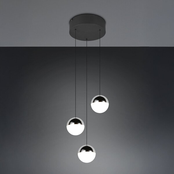 Reality Leuchten LED viseča svetilka Senta, krom barva, Ø 25 cm, 4.000 K 3-flg., Kovinska, Dnevna soba / jedilnica, Plastika, Sodobni, Globus