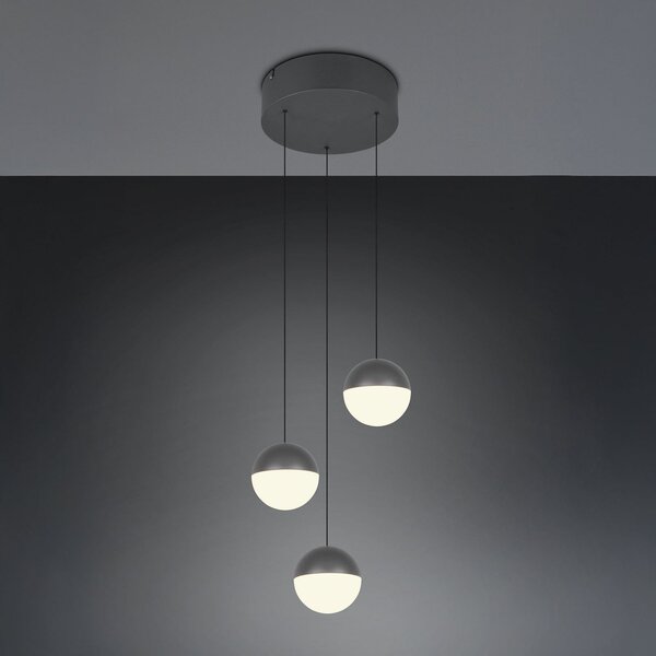 Reality Leuchten LED viseča svetilka Senta, antracit, Ø 25 cm, 3.000 K 3-flg., Črna, Dnevna soba / jedilnica, Plastika, Sodobni, Globus