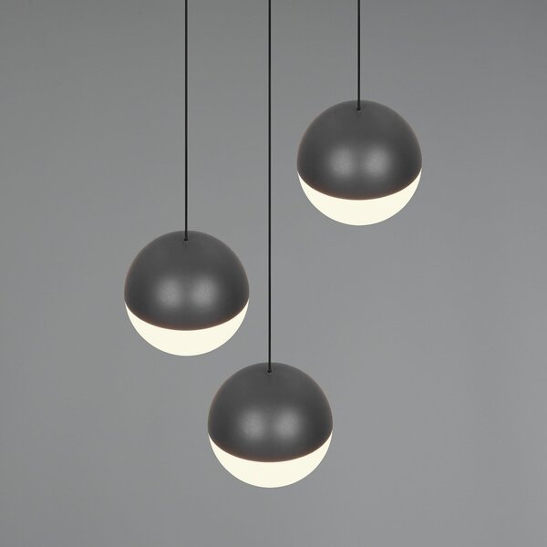 Reality Leuchten LED viseča svetilka Senta, antracit, Ø 25 cm, 3.000 K 3-flg., Črna, Dnevna soba / jedilnica, Plastika, Sodobni, Globus