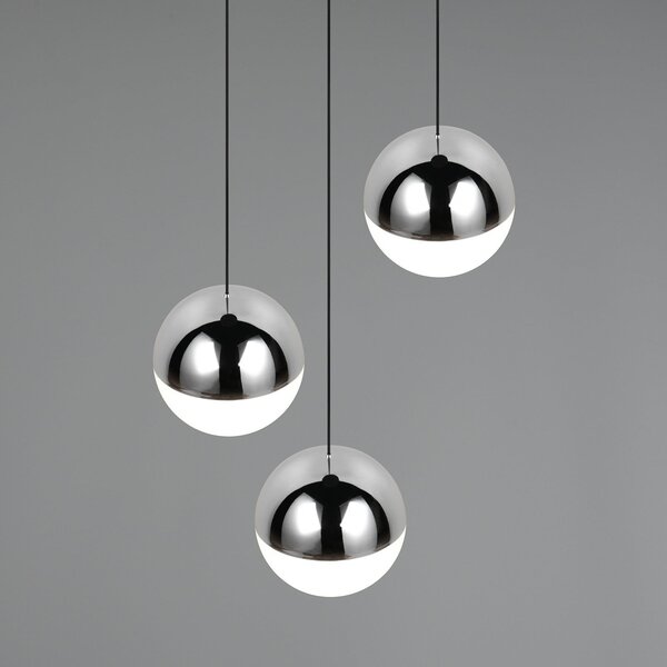 Reality Leuchten LED viseča svetilka Senta, krom barva, Ø 25 cm, 4.000 K 3-flg., Kovinska, Dnevna soba / jedilnica, Plastika, Sodobni, Globus