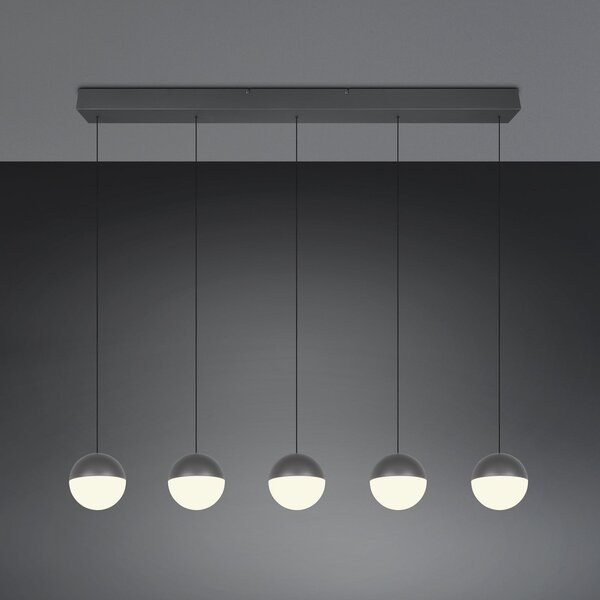 Reality Leuchten LED viseča svetilka Senta, antracit, dolžina 114 cm, 3000 K, 5-svetilna., Črna, Dnevna soba / jedilnica, Plastika, Sodobni, Globus