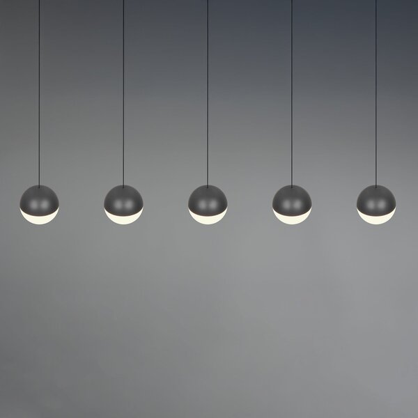 Reality Leuchten LED viseča svetilka Senta, antracit, dolžina 114 cm, 3000 K, 5-svetilna., Črna, Dnevna soba / jedilnica, Plastika, Sodobni, Globus