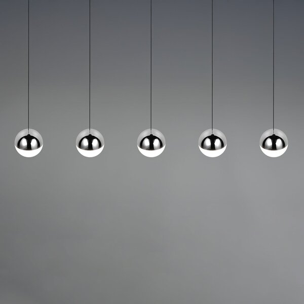 Reality Leuchten LED viseča svetilka Senta, krom, dolžina 114 cm, 4.000 K, 5-svetilna., Kovinska, Dnevna soba / jedilnica, Plastika, Sodobni, Globus
