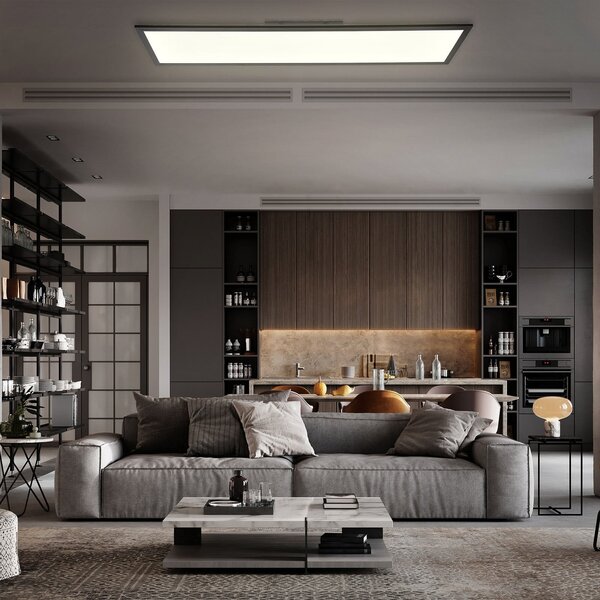 B.K. Licht LED-panel Odin Remote CCT, 100 x 25 cm, črn, zatemnjen, Črna, Študija / pisarna, Kovina, Sodobni