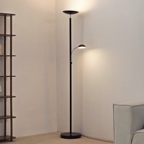Lindby LED-stoječa svetilka Malea, črna, za branje, z možnostjo, zatemnjen, Črna, Dnevna soba / jedilnica, Kovina, Sodobni, Svetilka za branje