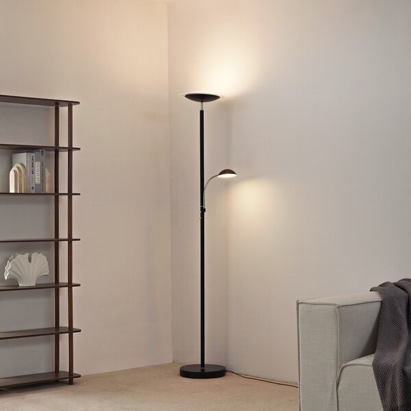 Lindby LED-stoječa svetilka Malea, črna, za branje, z možnostjo, zatemnjen, Črna, Dnevna soba / jedilnica, Kovina, Sodobni, Svetilka za branje