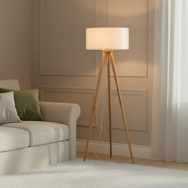 Lindby Talna svetilka Charlia, bela, les, višina 150 cm, Bela, Dnevna soba / jedilnica, Tkanine / tekstil, Skandinavski, Tripod