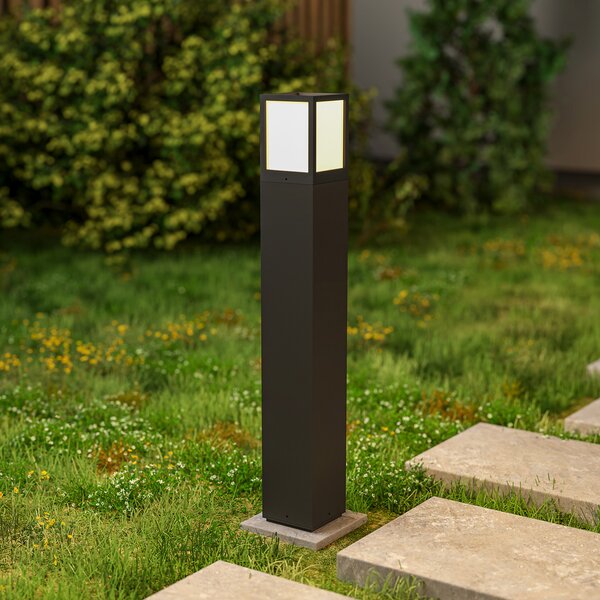 Deko-Light Luč za osvetlitev poti Facado II, višina 65 cm, kotna, temno siva/opal, zatemnjen, Siva, Aluminij