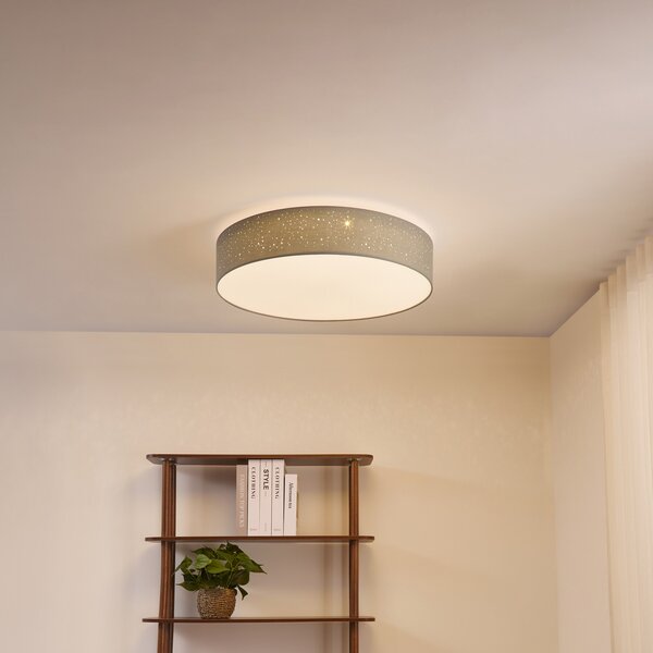 Lindby LED stropna svetilka Ellamina, 60 cm, svetlo siva, tekstil, zatemnjen, Siva, Dnevna soba / jedilnica, Tkanine / tekstil, Sodobni