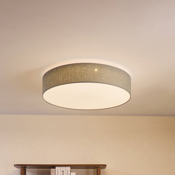 Lindby LED stropna svetilka Ellamina, 60 cm, svetlo siva, tekstil, zatemnjen, Siva, Dnevna soba / jedilnica, Tkanine / tekstil, Sodobni