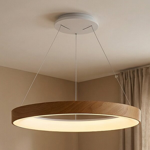 Mantra Iluminación LED viseče svetilo Niseko II, daljinski upravljalnik, Ø 50cm lesene barve, zatemnjen, Les, Dnevna soba / jedilnica, Aluminij, Sodobni