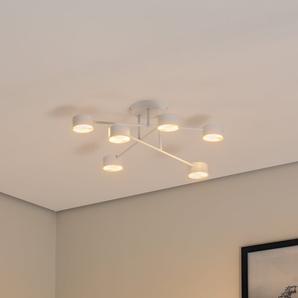 EMIBIG LIGHTING Modus 6 stropna svetilka, jeklena, šest luči, GX53, bela, zatemnjen, Bela, Dnevna soba / jedilnica, Kovina, Sodobni