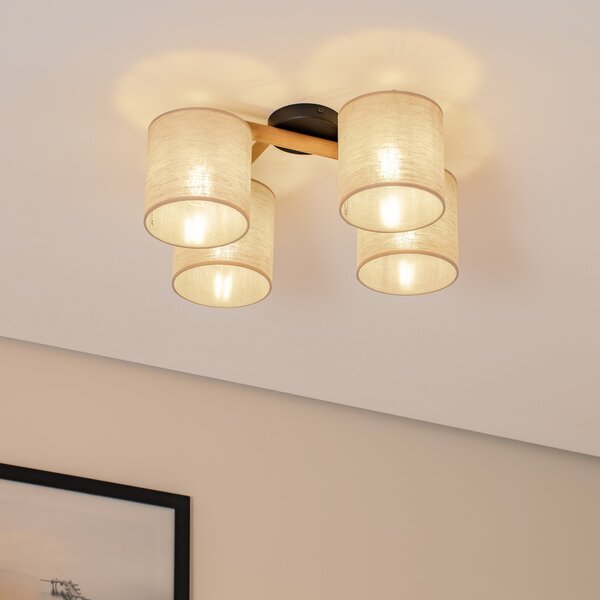 TK Lighting Stropna svetilka Deva, štirižarna, tekstilna, zatemnjen, Bež, Dnevna soba / jedilnica, Tkanine / tekstil, Skandinavski
