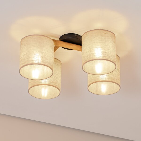 TK Lighting Stropna svetilka Deva, štirižarna, tekstilna, zatemnjen, Bež, Dnevna soba / jedilnica, Tkanine / tekstil, Skandinavski