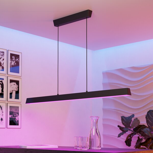 EGLO connect Simolaris-Z LED viseča svetilka, 122 cm, zatemnjen, Črna, Dnevna soba / jedilnica, Kovina, Sodobni