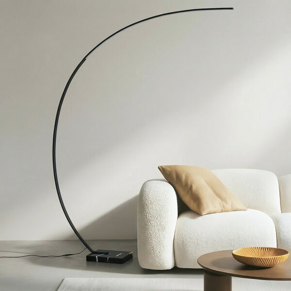 Lindby LED obokana talna svetilka Kendra, črna, aluminij, višina 180 cm, zatemnjen, Črna, Dnevna soba / jedilnica, Kovina, Sodobni