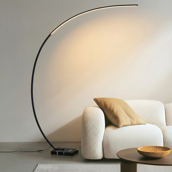 Lindby LED obokana talna svetilka Kendra, črna, aluminij, višina 180 cm, zatemnjen, Črna, Dnevna soba / jedilnica, Kovina, Sodobni