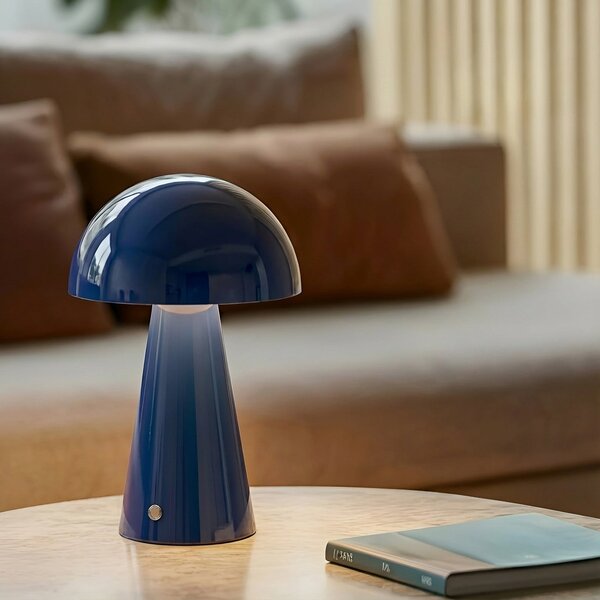 Lindby LED namizna svetilka Nevijo, modra, Ø20cm, USB, zatemnilnik, zatemnjen, Modra, Dnevna soba / jedilnica, Kovina, Sodobni