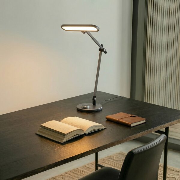 Lindby Namizna svetilka LED Elvir, siva, aluminij, višina 53 cm, CCT, zatemnjen, Siva, Dnevna soba / jedilnica, Aluminij, Sodobni