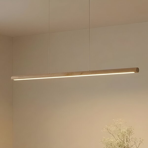 Lucande LED viseče svetilo Maruta, les, žarek, 120 cm, 3000K, Les, Dnevna soba / jedilnica, Les, Sodobni