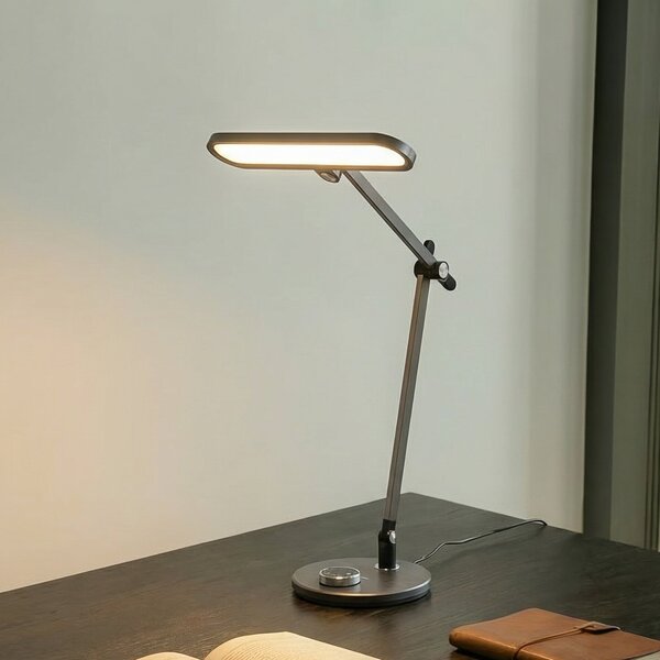 Lindby Namizna svetilka LED Elvir, siva, aluminij, višina 53 cm, CCT, zatemnjen, Siva, Dnevna soba / jedilnica, Aluminij, Sodobni