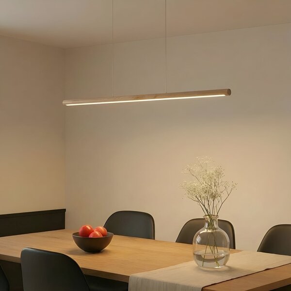 Lucande LED viseče svetilo Maruta, les, žarek, 120 cm, 3000K, Les, Dnevna soba / jedilnica, Les, Sodobni