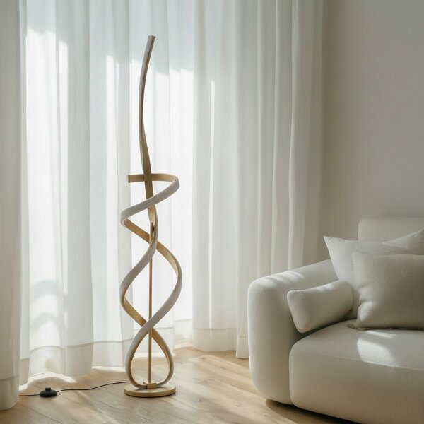 ONLI Talna svetilka Kira LED, višina 140 cm, zlata barva, kovina, 4000K, Zlata / medeninasta, Dnevna soba / jedilnica, Aluminij, Sodobni