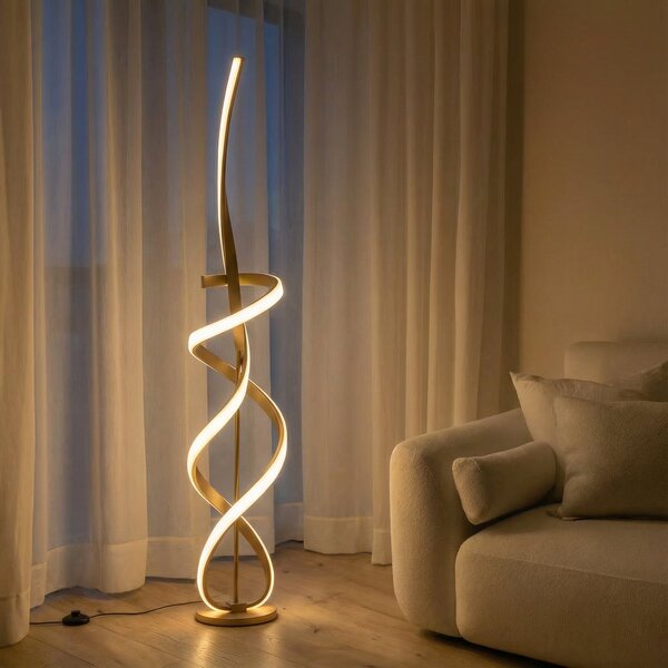 ONLI Talna svetilka Kira LED, višina 140 cm, zlata barva, kovina, 4000K, Zlata / medeninasta, Dnevna soba / jedilnica, Aluminij, Sodobni