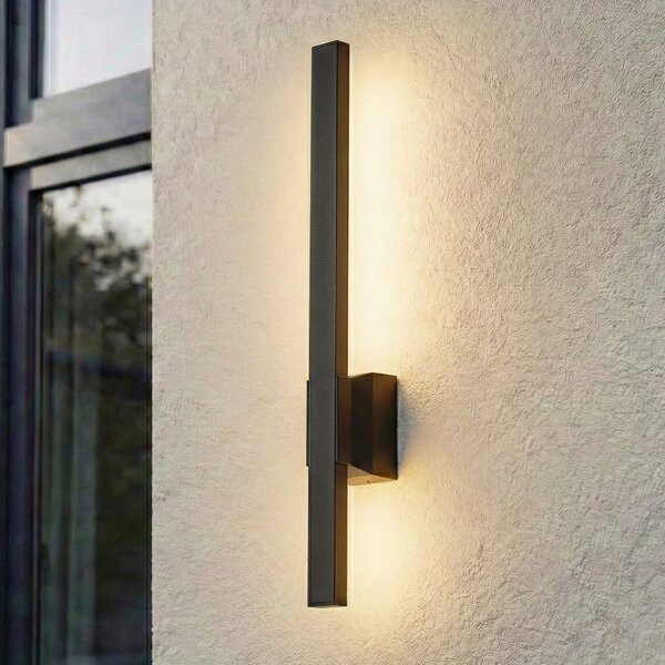Lindby LED zunanja stenska svetilka Sakari, črna, aluminij, višina 50 cm, Črna, Aluminij, Sodobni