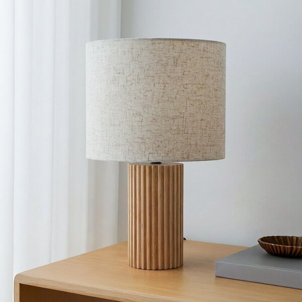 Lindby namizna svetilka Kimiko, višina 38 cm, les, tekstil, Les, Dnevna soba / jedilnica, Les, Skandinavski
