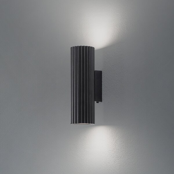 SOLLUX LIGHTING Karbonska stenska svetilka, črna, višina 20 cm, aluminij, 2 luči., zatemnjen, Črna, Dnevna soba / jedilnica, Aluminij, Sodobni