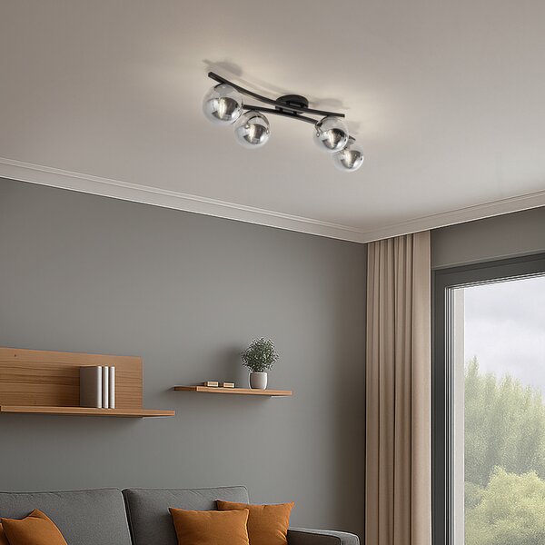 EMIBIG LIGHTING Stropna svetilka Opus, dolžina 84 cm, dimno siva/črna, 4-svetlobna., zatemnjen, Črna, Dnevna soba / jedilnica, Kovina, Sodobni
