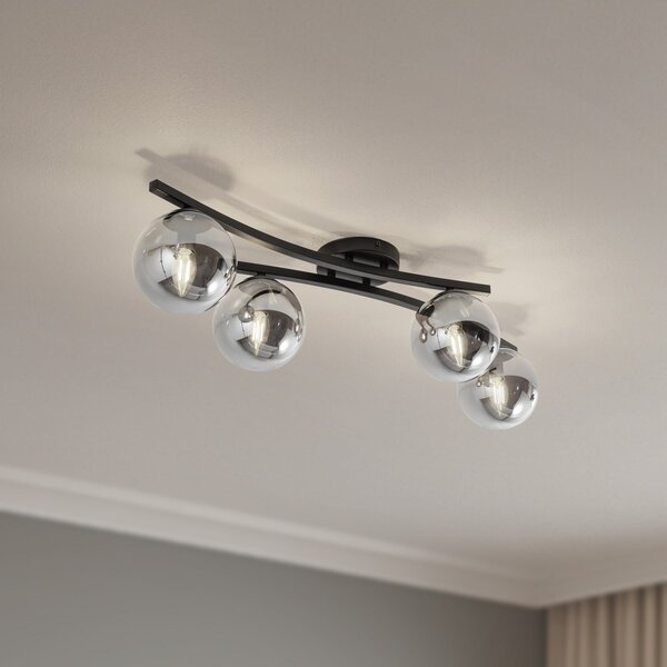 EMIBIG LIGHTING Stropna svetilka Opus, dolžina 84 cm, dimno siva/črna, 4-svetlobna., zatemnjen, Črna, Dnevna soba / jedilnica, Kovina, Sodobni
