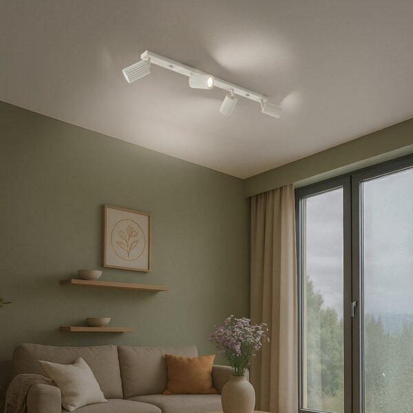 SOLLUX LIGHTING Stropna svetilka Carbon, bež, dolžina 81 cm, aluminij, 4-svetlobna., zatemnjen, Bež, Dnevna soba / jedilnica, Aluminij, Sodobni