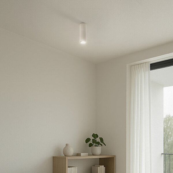 SOLLUX LIGHTING Stropna svetilka Carbon, bež, višina 20 cm, aluminij, zatemnjen, Bež, Dnevna soba / jedilnica, Aluminij, Sodobni