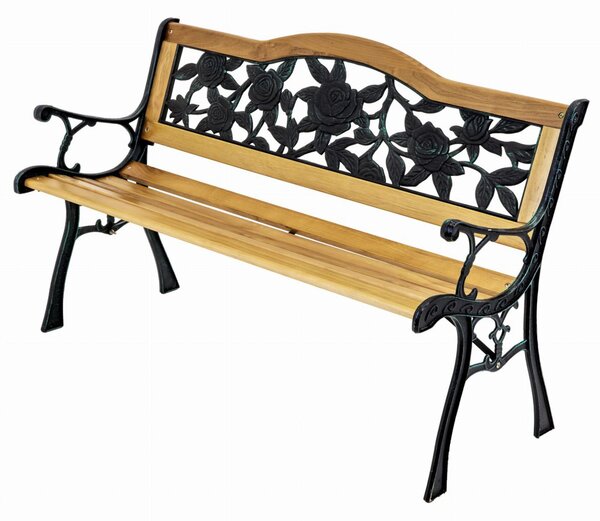 Vrtna klop z motivom vrtnic - 125x52x78 cm, bor
