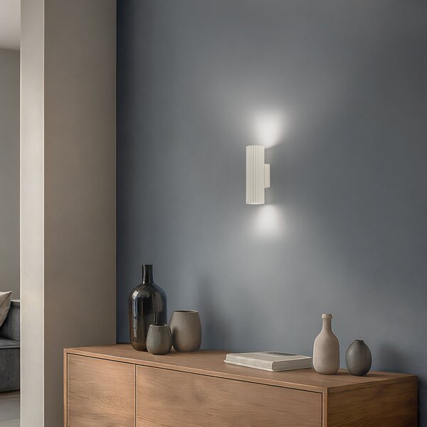 SOLLUX LIGHTING Stenska svetilka Carbon, bež, višina 20 cm, aluminij, 2 luči., zatemnjen, Bež, Dnevna soba / jedilnica, Aluminij, Sodobni