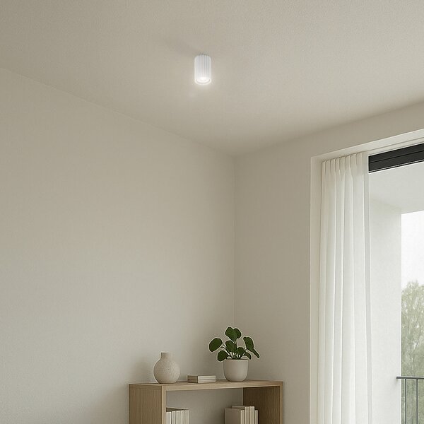 SOLLUX LIGHTING Stropna svetilka Carbon, bela, višina 10 cm, aluminij, zatemnjen, Bela, Dnevna soba / jedilnica, Aluminij, Sodobni