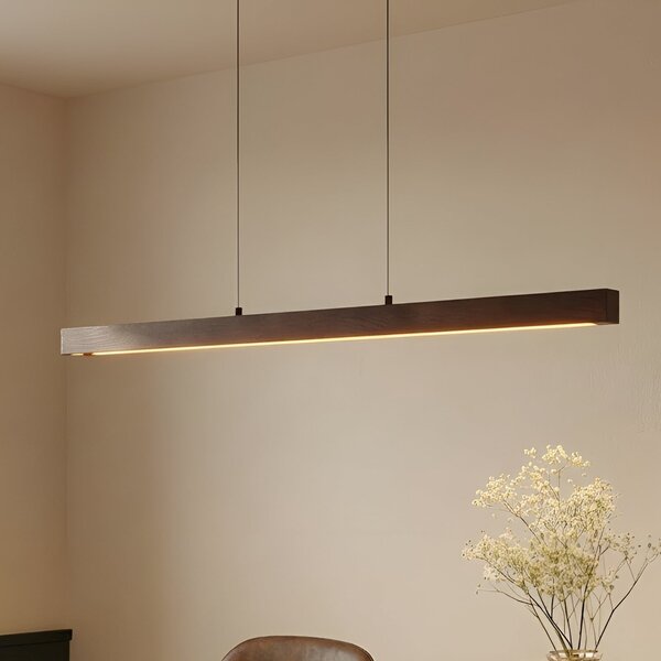Lucande LED viseča svetilka Nihalo, oreh, 122 cm, z možnostjo zatemnitve, CCT, zatemnjen, Les, Dnevna soba / jedilnica, Les, Podeželska hiša / Rustikalna