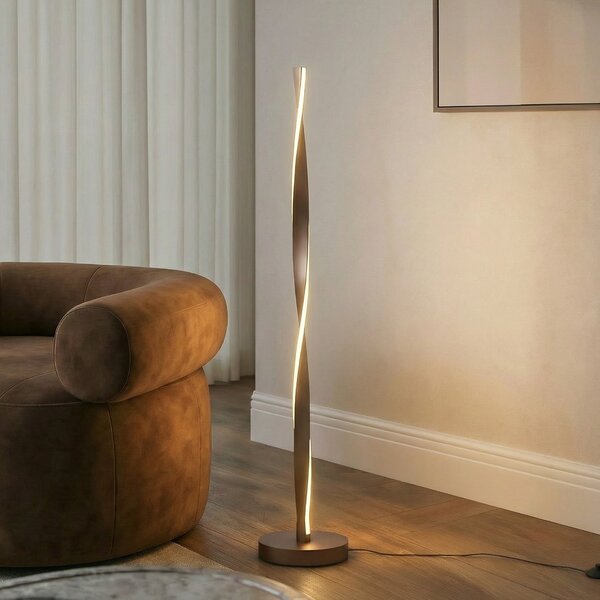 Lindby LED-stojna svetilka Jaren, črna/rjava, 114 cm, CCT, Rjava / rjasta, Dnevna soba / jedilnica, Kovina, Sodobni