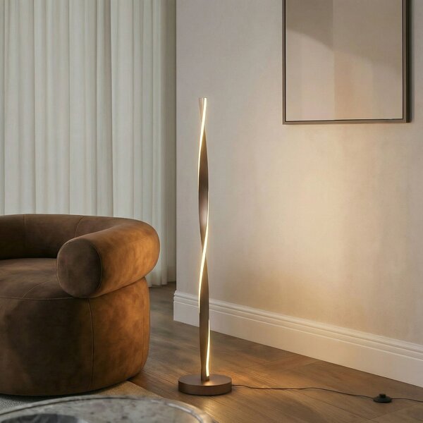 Lindby LED-stojna svetilka Jaren, črna/rjava, 114 cm, CCT, Rjava / rjasta, Dnevna soba / jedilnica, Kovina, Sodobni