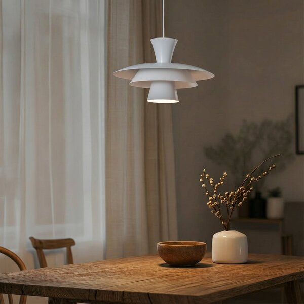 Luminex Obesna svetilka Plato, bela, kovina, Ø 38 cm, E27, zatemnjen, Bela, Dnevna soba / jedilnica, Kovina, Sodobni