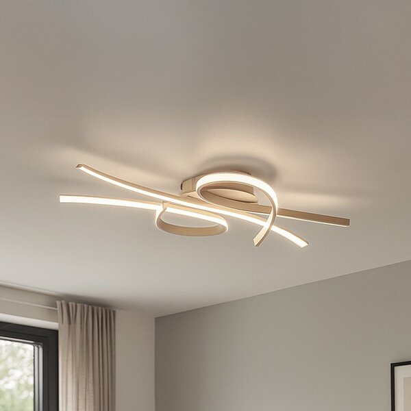 FISCHER & HONSEL LED stropna svetilka Biba, peščena, dolžina 100 cm, kovina, CCT, zatemnjen, Bež, Dnevna soba / jedilnica, Kovina, Sodobni