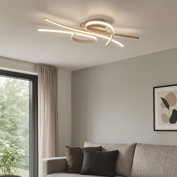 FISCHER & HONSEL LED stropna svetilka Biba, peščena, dolžina 100 cm, kovina, CCT, zatemnjen, Bež, Dnevna soba / jedilnica, Kovina, Sodobni