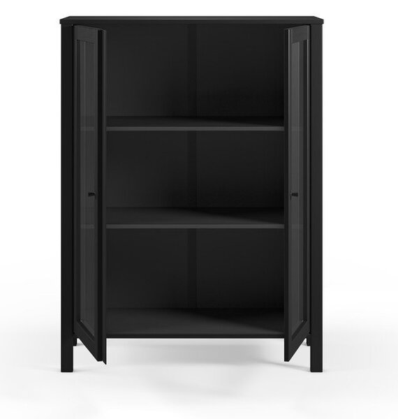 Črna vitrina iz masivnega bora 90x120x40 cm Alessandra – Marckeric