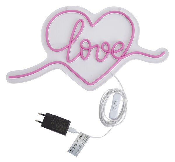 Neon stenska svetilka roza vklj. LED - Love